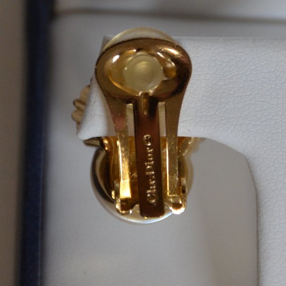 Vintage CHRISTIAN DIOR Double Pearl Rhinestone Earrings - Picture 9 of 11